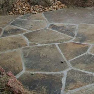 Close-up of a flagstone patio with tight joints